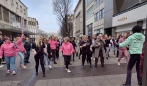 A group of women taking part in the 2023 flash mob in Birmingham City Centre.